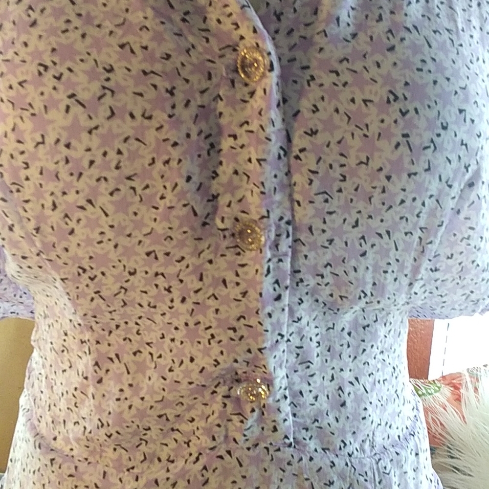 Vintage Lavender Print Day Dress waist 32in - Picture 4 of 5